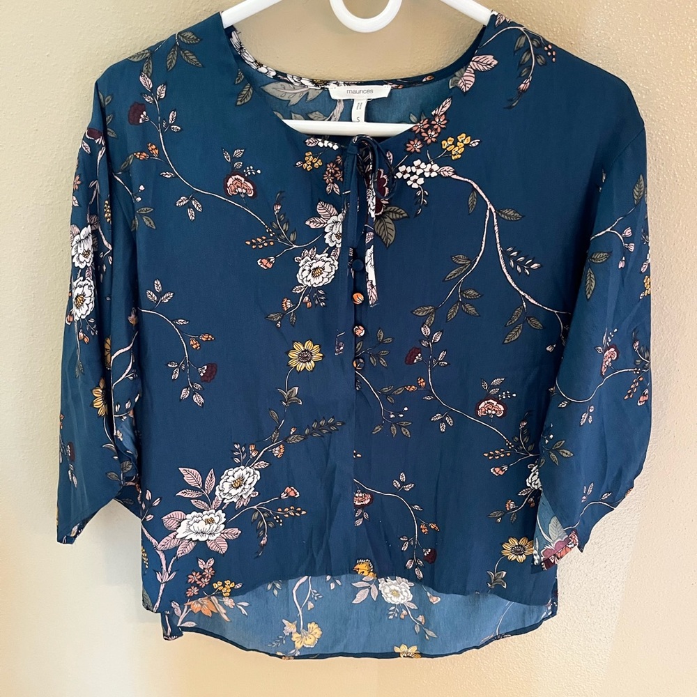Maurices Blue Flower Patterned Top